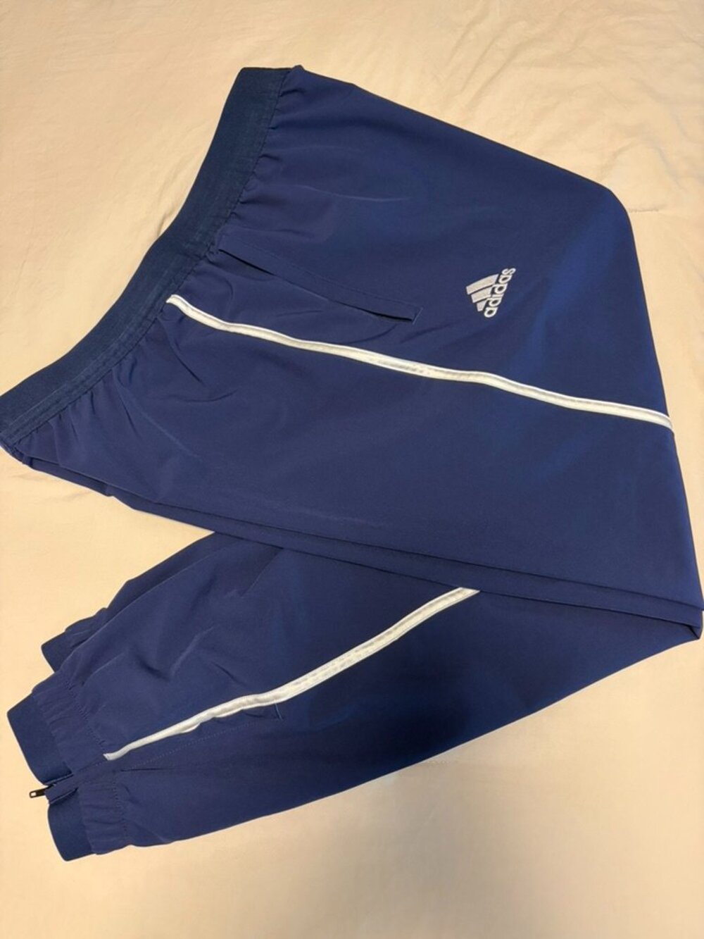 Adidas Men's Woven Training Pants Navy Blue Reflective Zip Ankle Joggers Size L